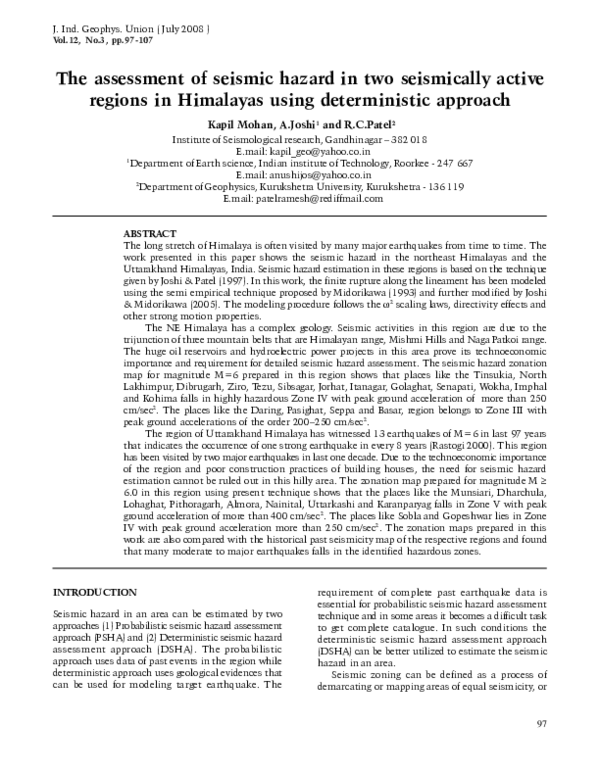 (PDF) The assessment of seismic hazard in two seismically active ...
