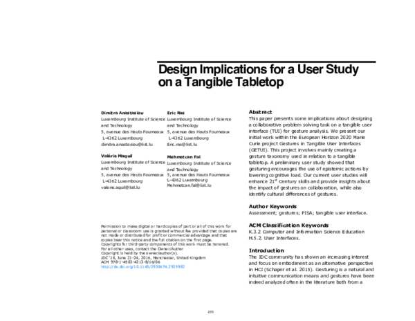 (PDF) Design Implications for a User Study on a Tangible Tabletop
