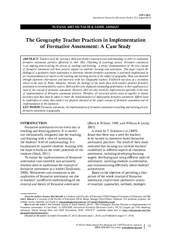 (PDF) The Geography Teacher Practices in Implementation of Formative ...