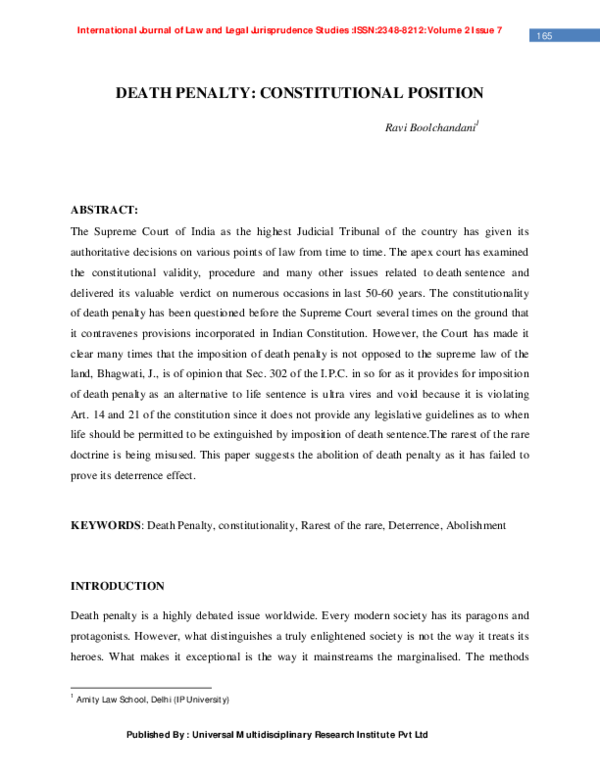 (PDF) Death Penalty Constitutional Position Ravi Boolchandani