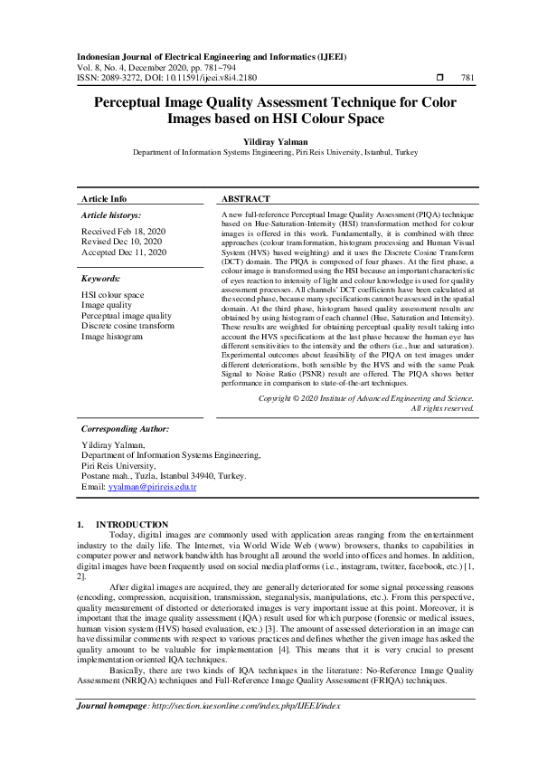 (PDF) Perceptual Image Quality Assessment Technique for Color Images ...