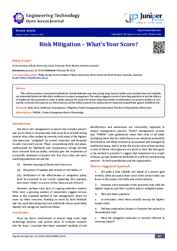 (PDF) Risk Mitigation - What's Your Score?