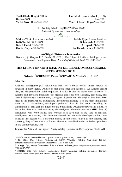 (PDF) The effect of artificial intelligence on sustainable development goal