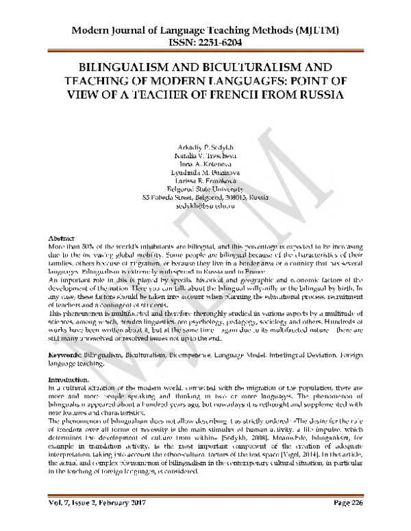  pdf modern journal of language teaching methods mjltm bilingualism
