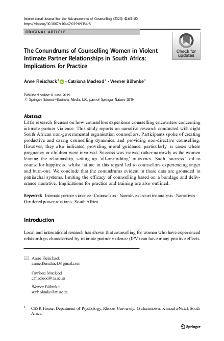 (PDF) The Conundrums of Counselling Women in Violent Intimate Partner ...
