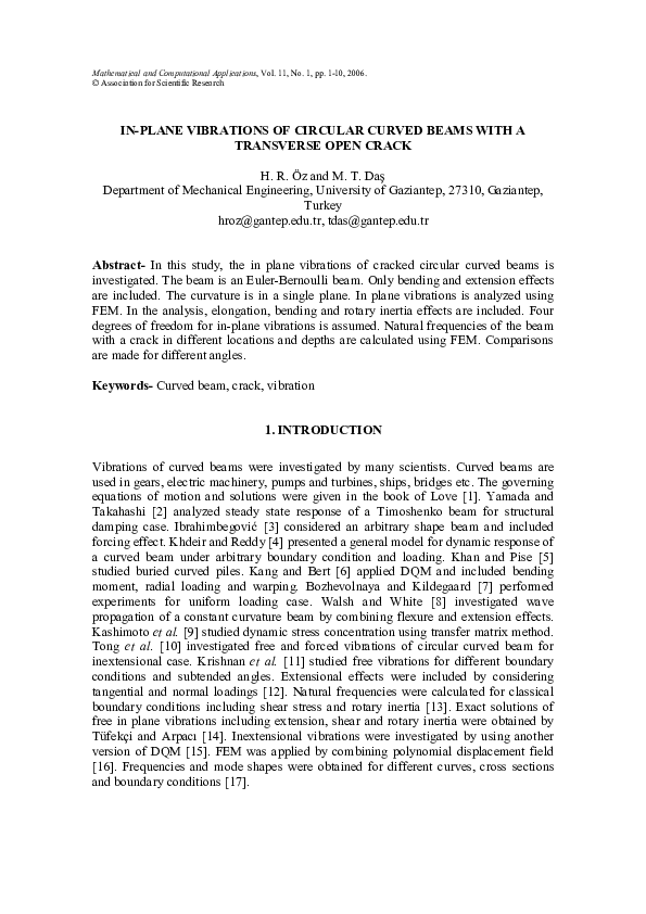 (PDF) InPlane Vibrations of Circular Curved Beams with a Transverse