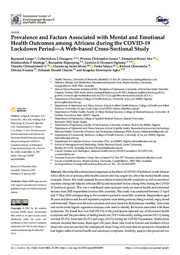 (PDF) Prevalence and Factors Associated with Mental and Emotional ...