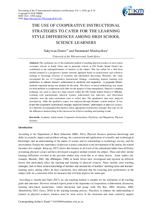 (PDF) The Use of Cooperative Instructional Strategies to Cater for the ...