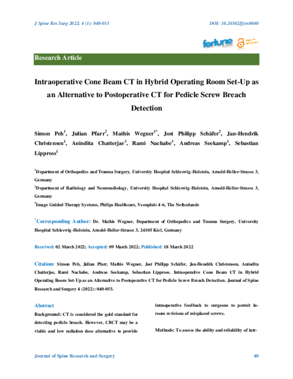(PDF) Intraoperative Cone Beam CT in Hybrid Operating Room Set-Up as an ...