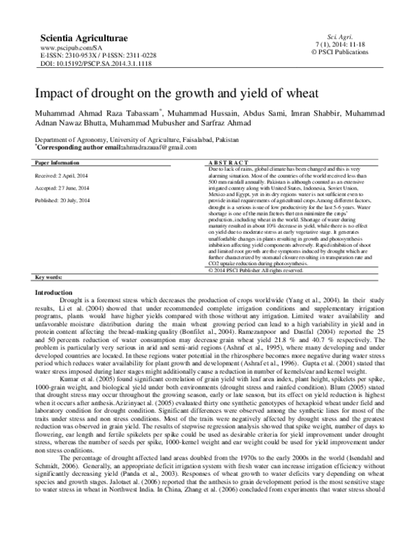 (PDF) Impact of drought on the growth and yield of wheat