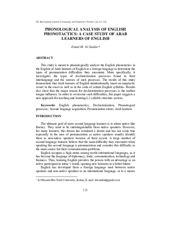 (PDF) Phonological Analysis of English Phonotactics: A Case Study of ...