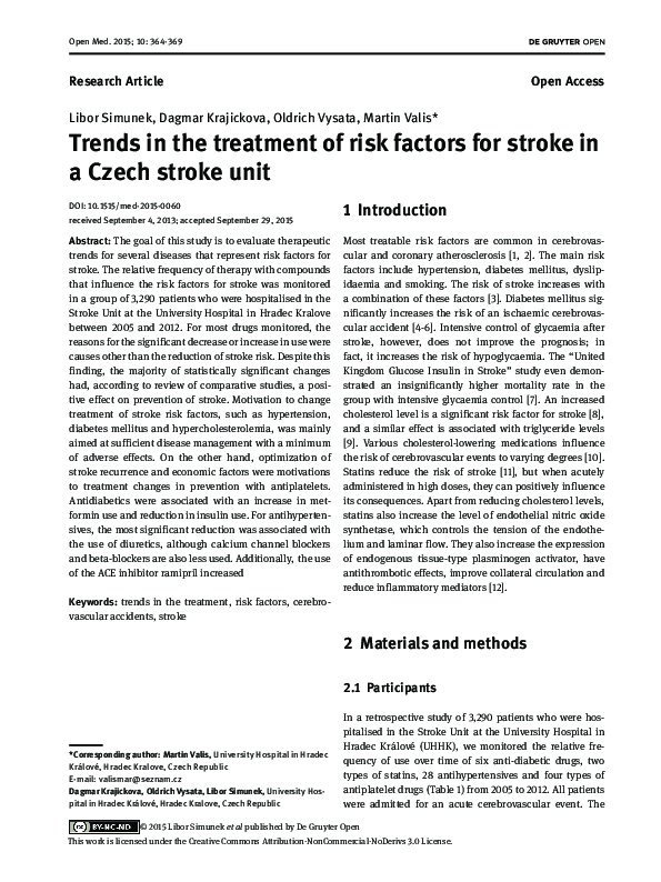 (PDF) Trends in the treatment of risk factors for stroke in a Czech ...