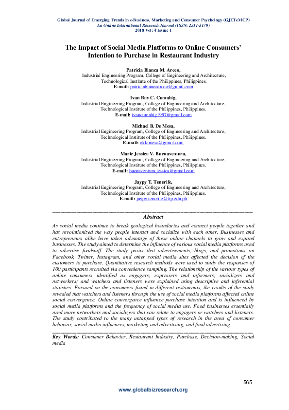 (PDF) The Impact of Social Media Platforms to Online Consumers ...