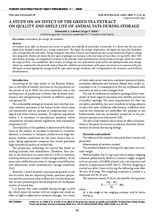 (PDF) A Study on an Effect of the Green Tea Extract on Quality and ...