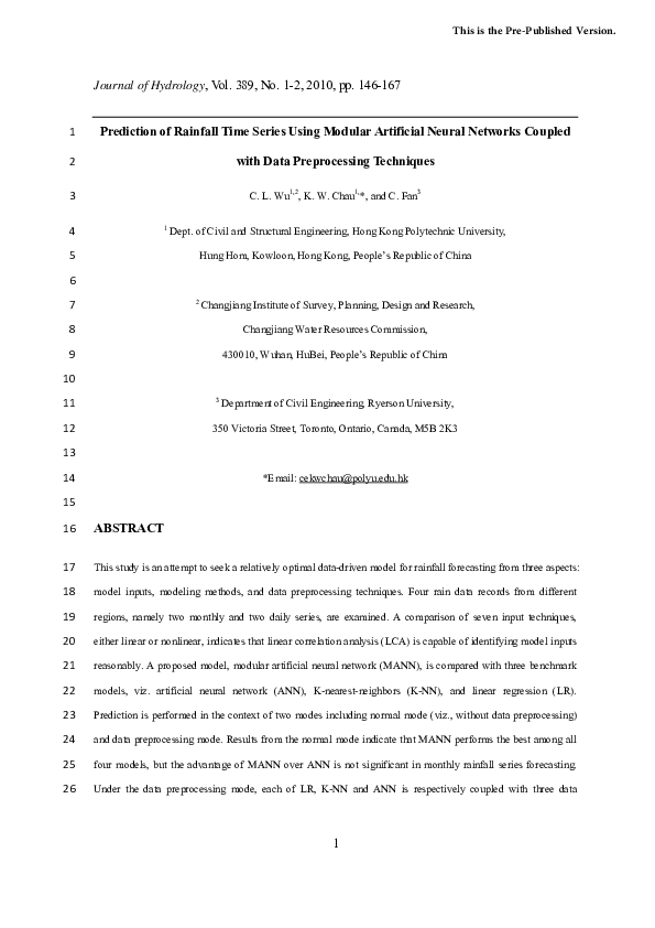 (PDF) Prediction of rainfall time series using modular soft ...