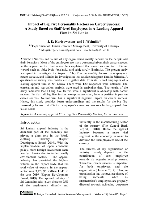 (PDF) Impact of Big Five Personality Factors on Career Success: A Study ...
