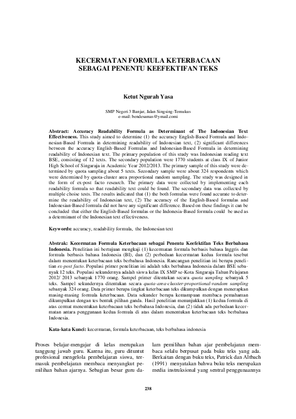 (PDF) Kecermatan Formula Keterbacaan sebagai Penentu Keefektifan Teks ...