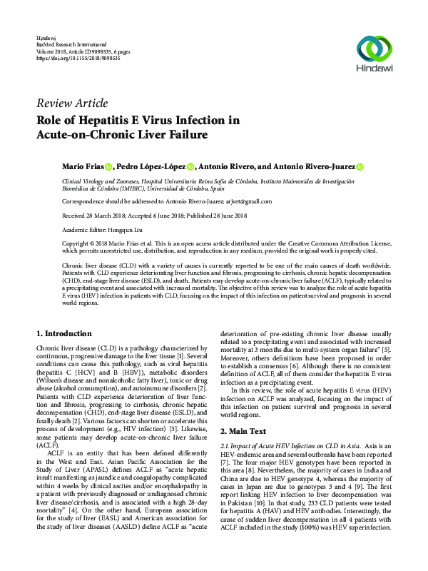 (PDF) Role of Hepatitis E Virus Infection in Acute-on-Chronic Liver Failure