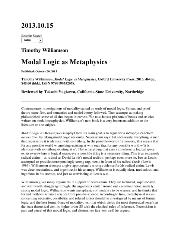 (PDF) Modal Logic as Metaphysics