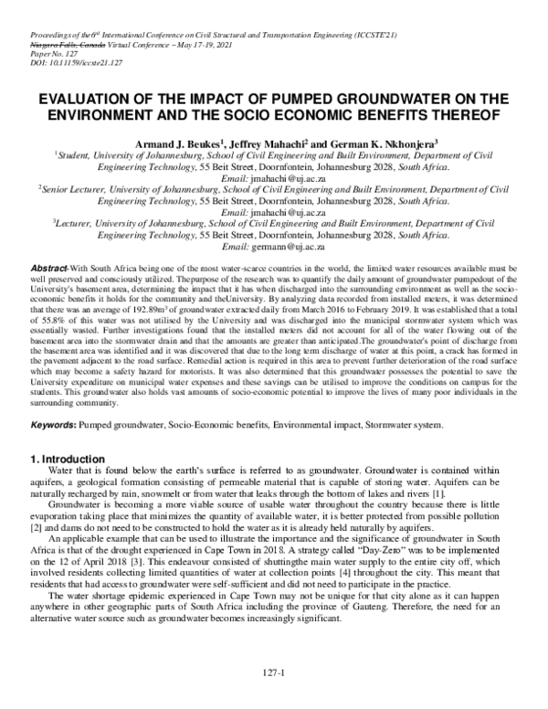(PDF) Evaluation of the Impact of Pumped Groundwater on the Environment ...