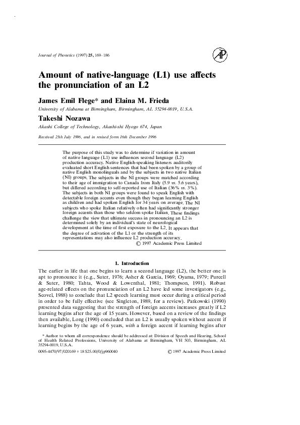 (PDF) Amount of native-language (L1) use affects the pronunciation of an L2