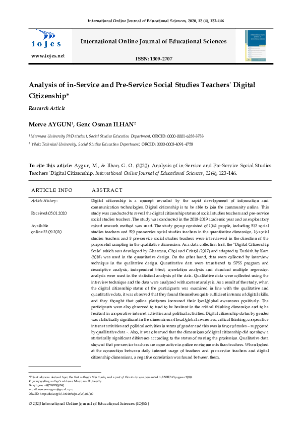 (PDF) Analysis of in-Service and Pre-Service Social Studies Teachers ...