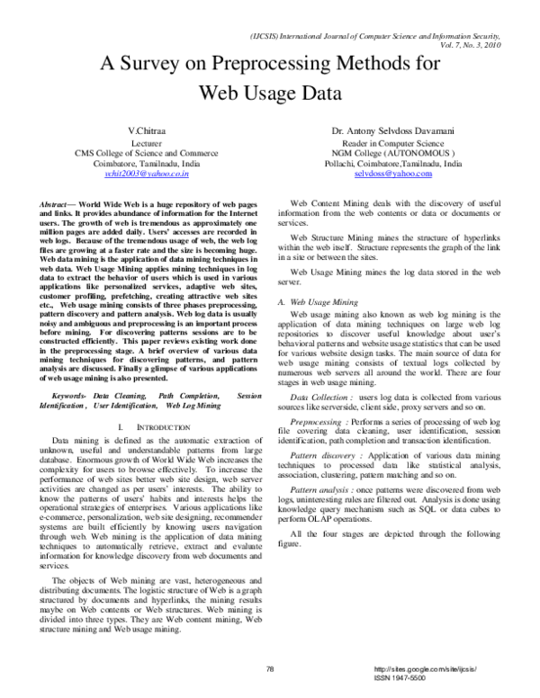(PDF) A Survey on Preprocessing Methods for Web Usage Data