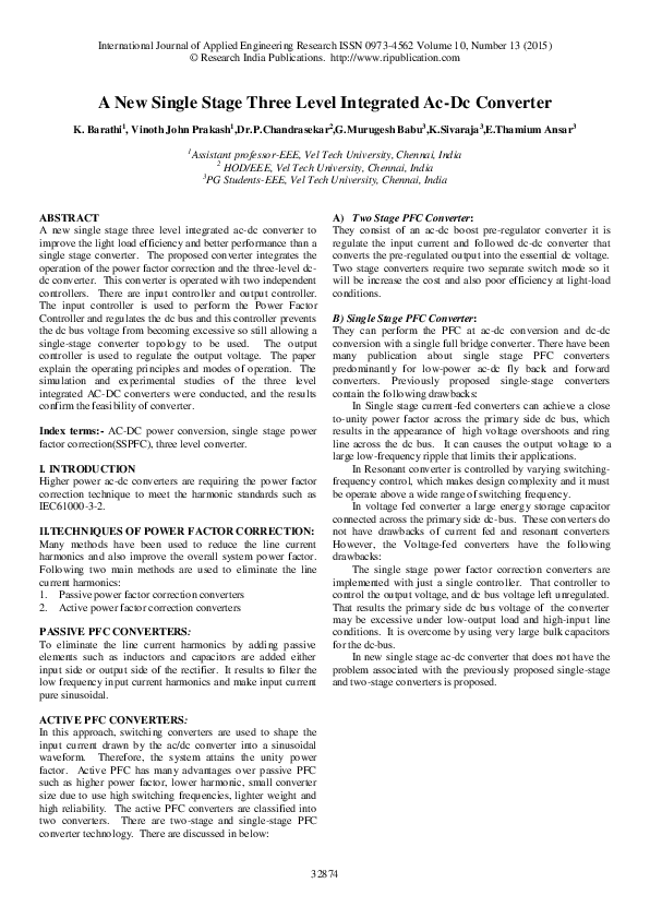 (PDF) A New Single Stage Three Level Integrated Ac-Dc Converter
