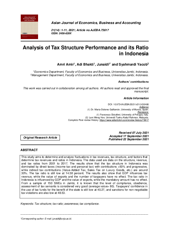 (PDF) Analysis of Tax Structure Performance and its Ratio in Indonesia