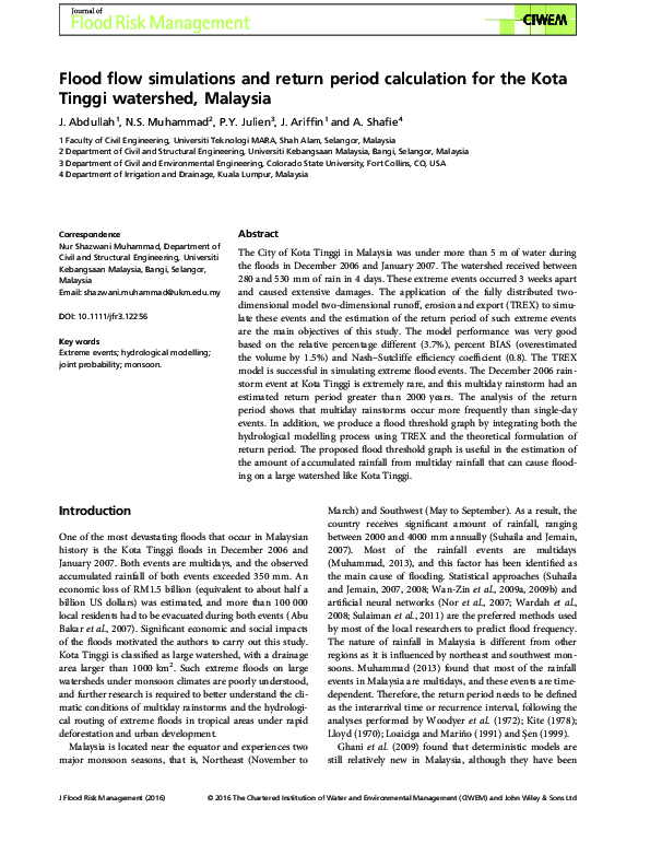(PDF) Flood flow simulations and return period calculation for the Kota ...