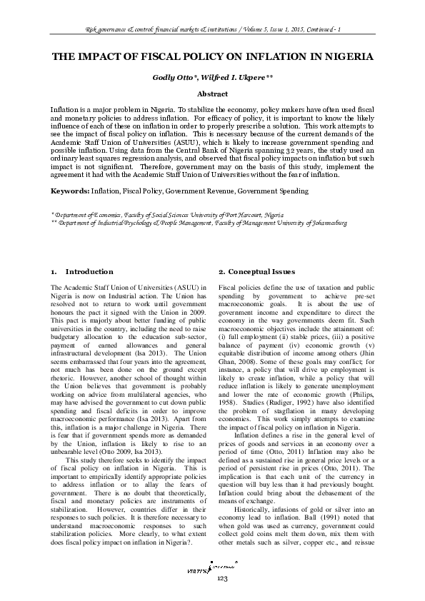 (PDF) The Impact of Fiscal Policy on Inflation in Nigeria