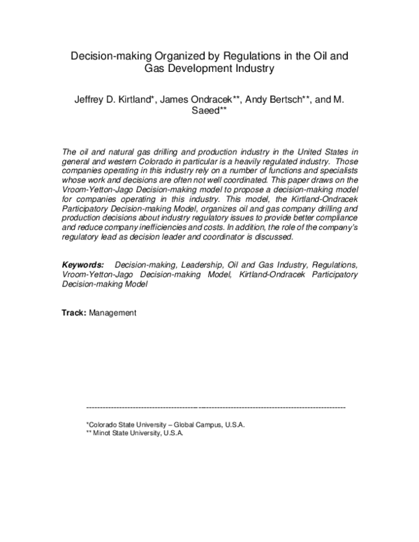 (PDF) Decision-making Organized by Regulations in the Oil and Gas ...