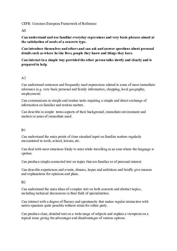 (DOC) CEFR: Common European Framework of Reference