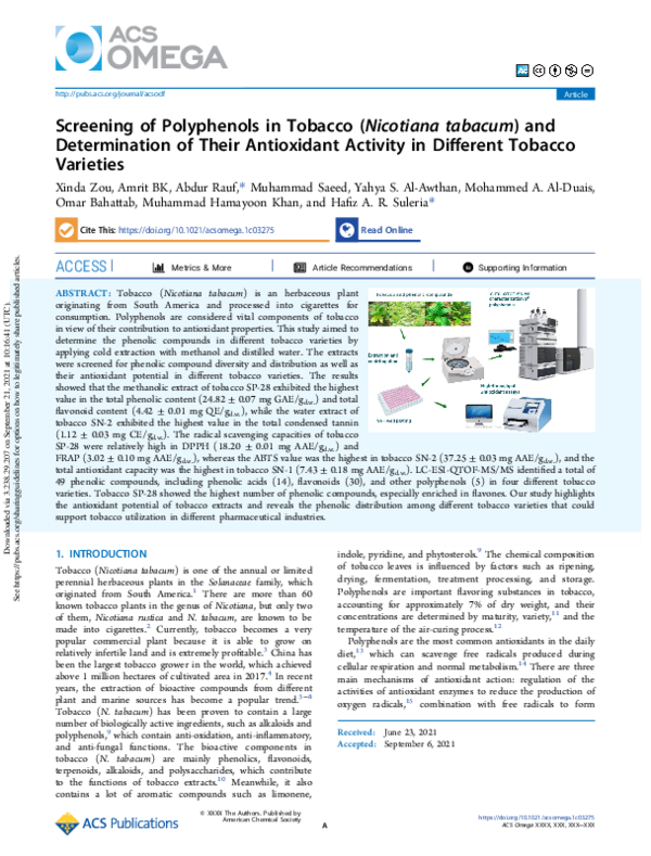 (PDF) Screening of Polyphenols in Tobacco (Nicotiana tabacum) and ...