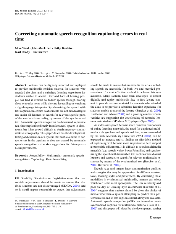 (PDF) Correcting automatic speech recognition captioning errors in real ...