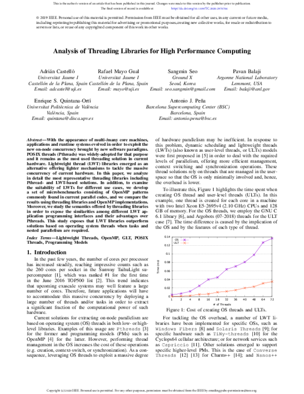 (PDF) Analysis of Threading Libraries for High Performance Computing