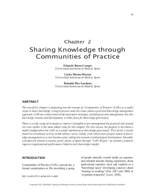 (PDF) Sharing Knowledge through Communities of Practice