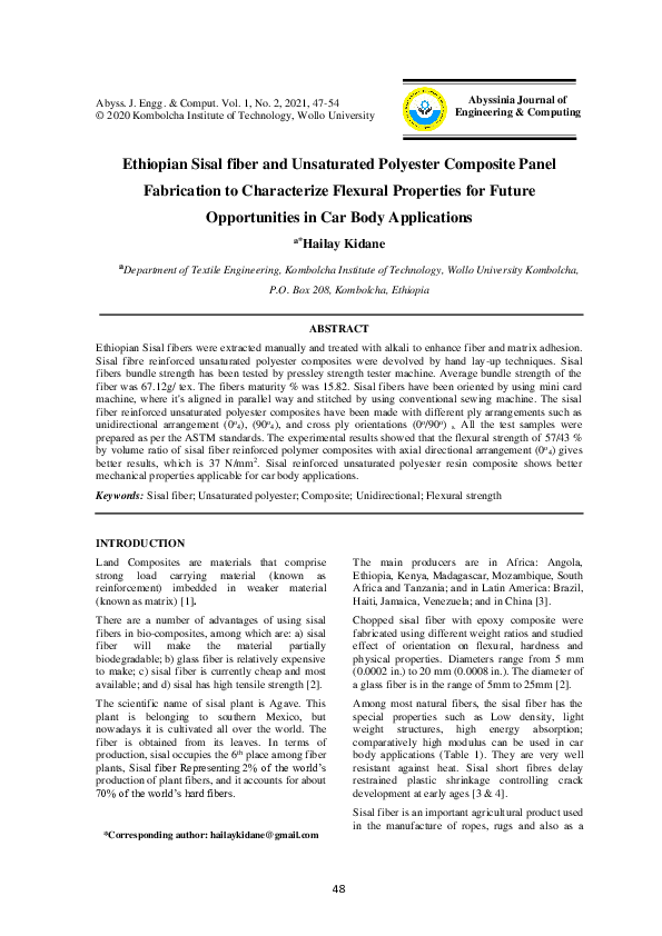 (PDF) Ethiopian Sisal fiber and Unsaturated Polyester Composite Panel a ...