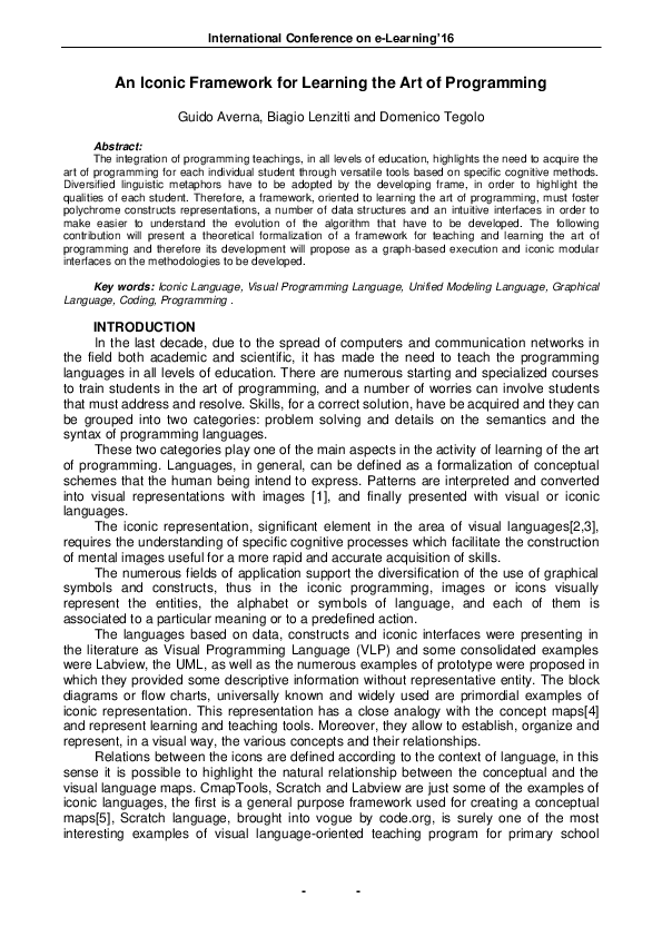 (PDF) An Iconic Framework for Learning the Art of Programming | Biagio ...