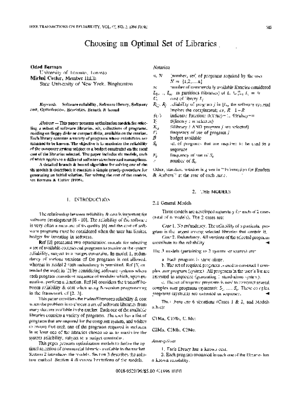 (PDF) Choosing an Optimal Set of Libraries-Reliability, IEEE ...