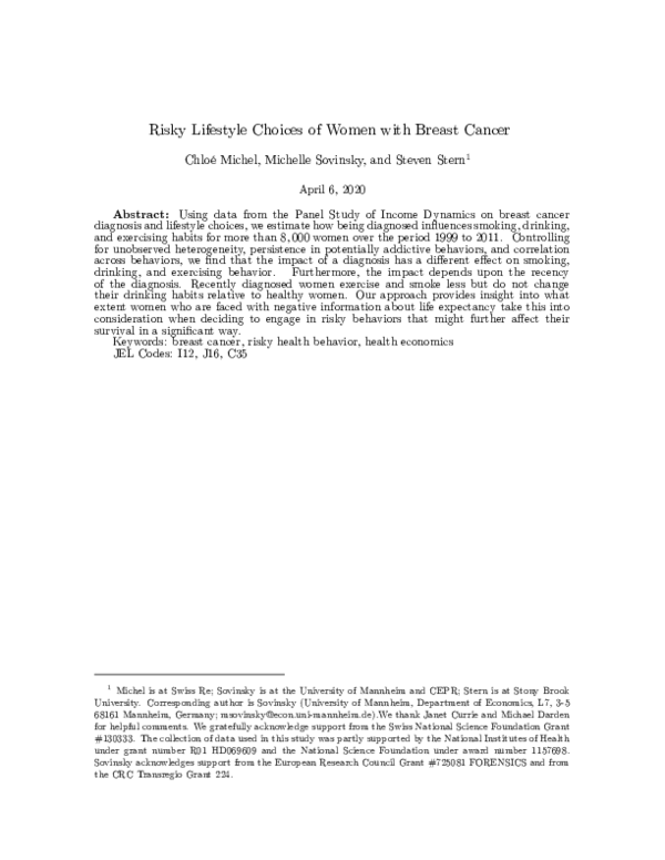 (PDF) Risky Lifestyle Choices of Women with Breast Cancer