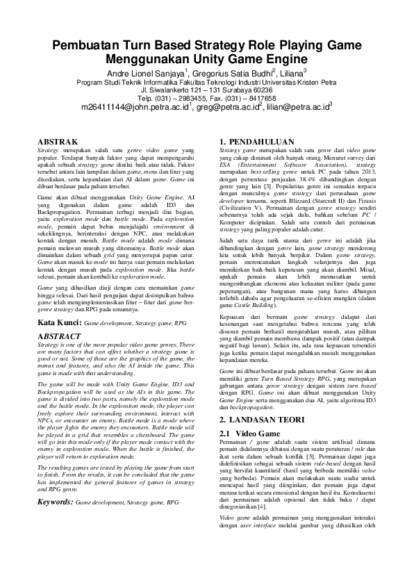 (PDF) Pembuatan Turn Based Strategy Role Playing Game Menggunakan Unity ...