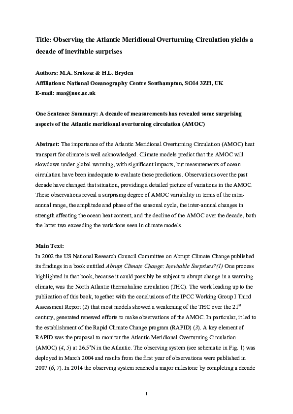 (PDF) Observing the Atlantic Meridional Overturning Circulation yields ...