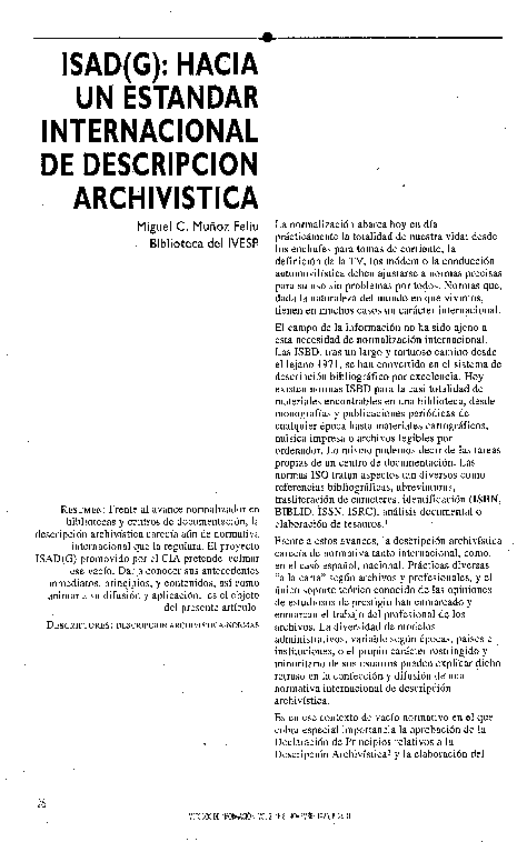 (PDF) ISAD(G) hacia un estándar internacional de descripción archivística
