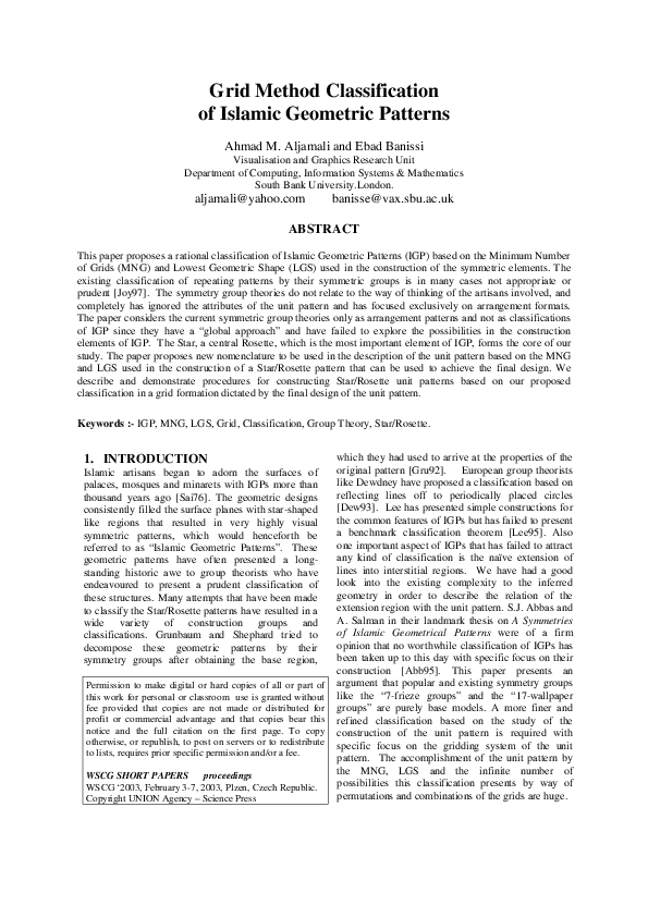 (PDF) Grid Method Classification of Islamic Geometric Patterns