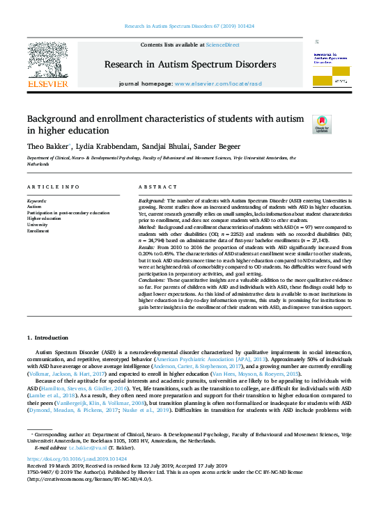 (PDF) Students with Autism in Higher Education