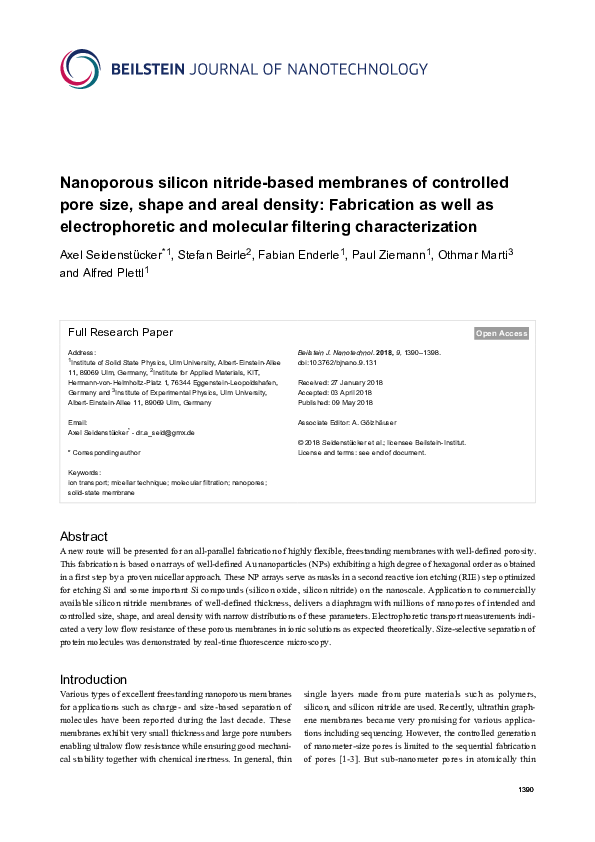 (PDF) Nanoporous silicon nitride-based membranes of controlled pore ...