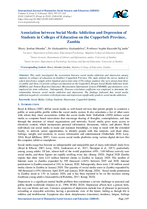 (PDF) Association between Social Media Addiction and Depression of ...