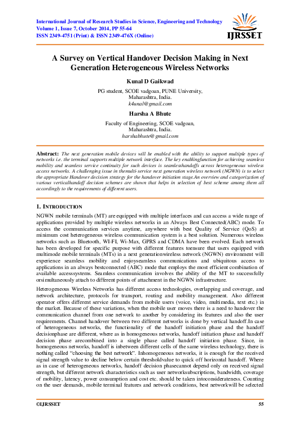 (PDF) A Survey on Vertical Handover Decision Making in Next Generation ...
