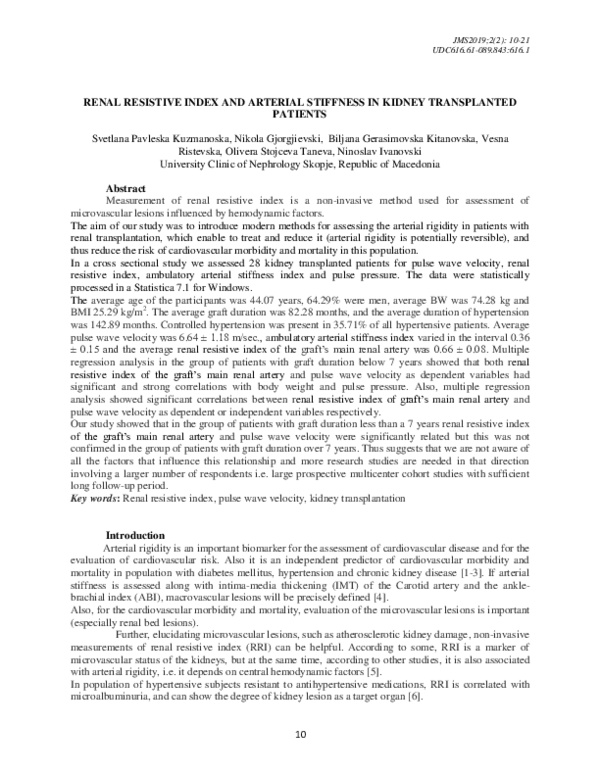 (PDF) Renal Resistive Index and Arterial Stiffness in Kidney ...